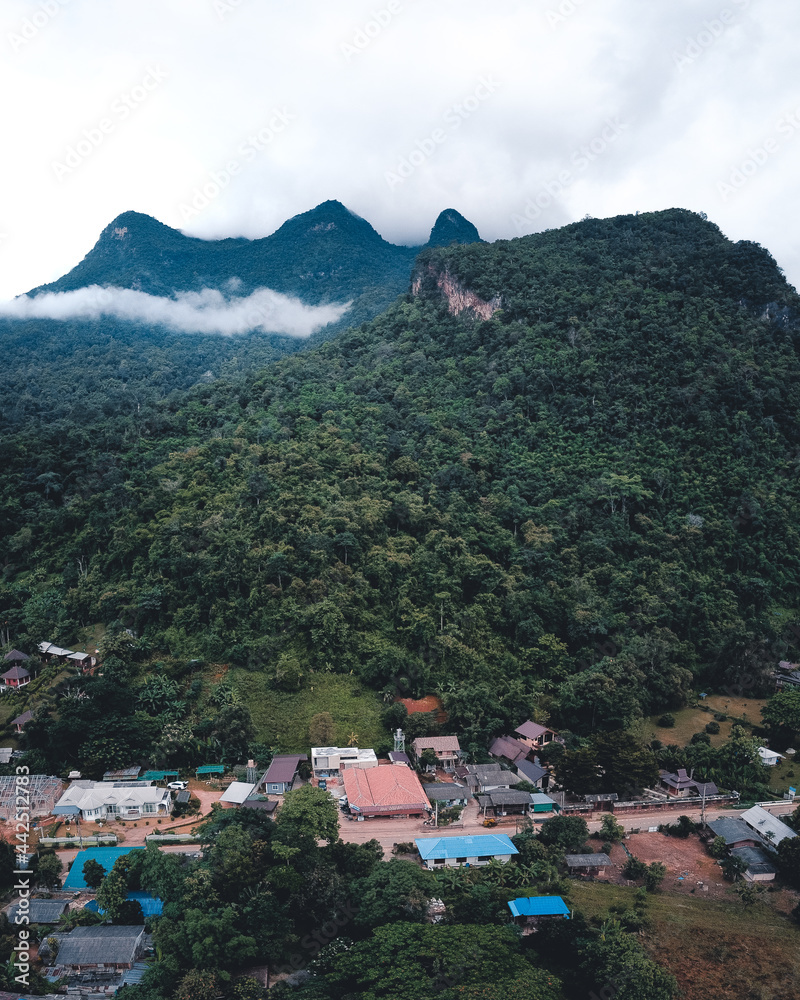 Mountains and villages in the rainy season