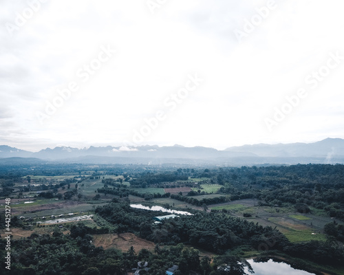 Mountains and villages in the rainy season