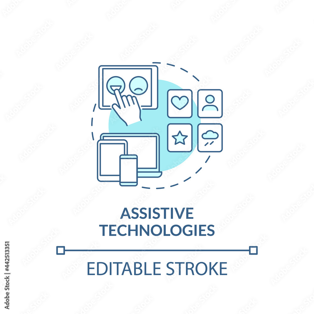 Assistive technologies concept icon. Autistic behavior treatment abstract idea thin line illustration. Support individuals with autism. Vector isolated outline color drawing. Editable stroke