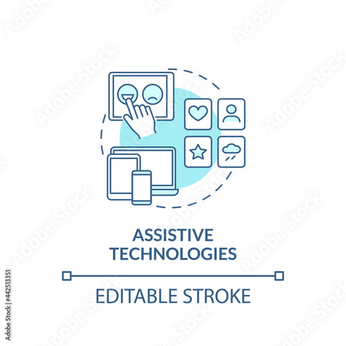Assistive technologies concept icon. Autistic behavior treatment abstract idea thin line illustration. Support individuals with autism. Vector isolated outline color drawing. Editable stroke