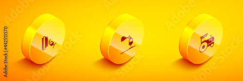 Set Isometric Wine tasting, degustation, and Tractor icon. Vector