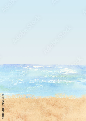watercolor waves backgrounds clipart, Beach scenry image, Ocean landscape, Sea travel clipart, Hawaiian summer clip art, Blue beige background, Sandy beach