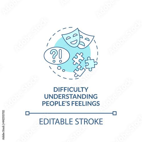 Difficulty understanding people feelings concept icon. Autism sign abstract idea thin line illustration. Struggling with cognitive empathy. Vector isolated outline color drawing. Editable stroke