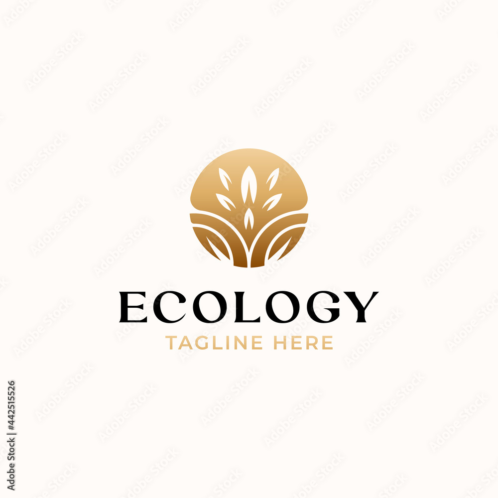 Leaf Golden Gradient Color, Nature Logo Template Isolated in White Background