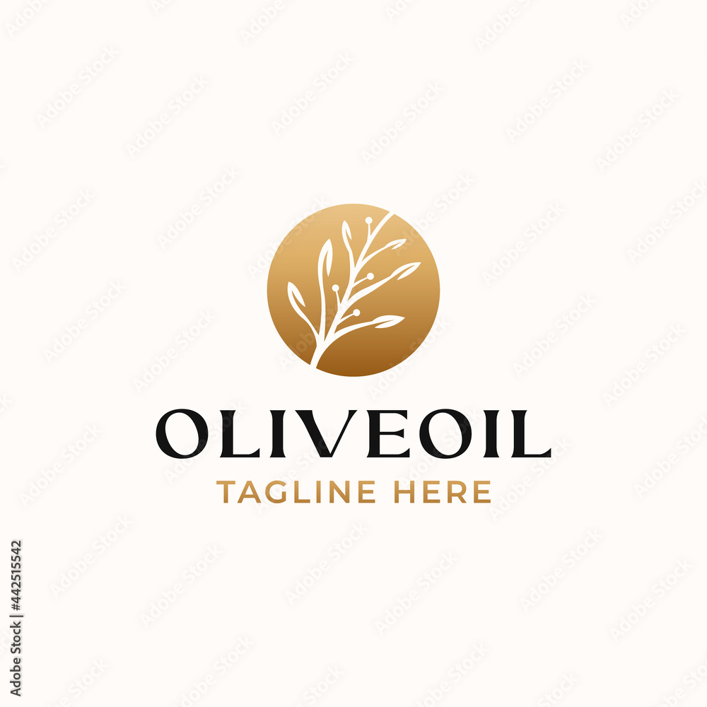 Olive Leaf Golden Gradient Color Logo Template Isolated in White Background