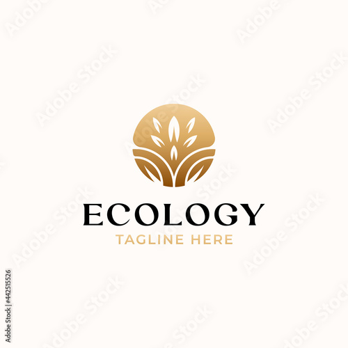 Leaf Golden Gradient Color  Nature Logo Template Isolated in White Background