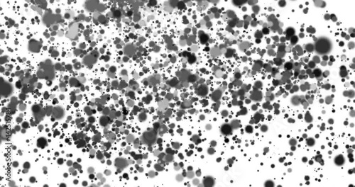 Abstract particles flying. Bokeh effect. Black and white particles fly. Horizontal composition, 4k video quality