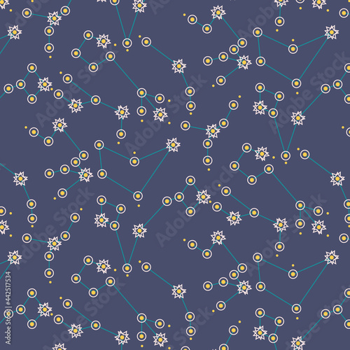 Fototapeta Naklejka Na Ścianę i Meble -  Seamless pattern with star constellations. Digital paper cosmos space for nursery baby wallpaper, fabric textile