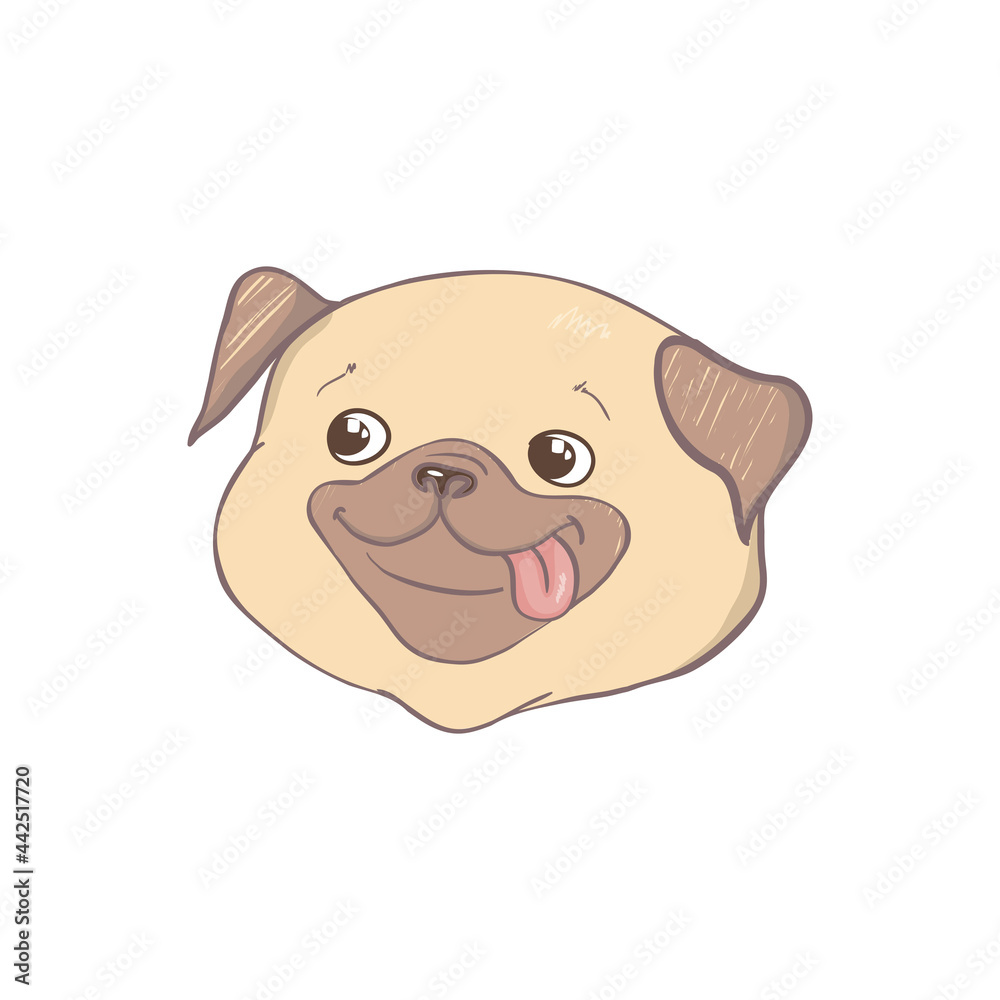Portrait of the funny Pug dog. Humor card, t-shirt composition, hand drawn style print.