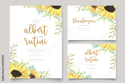 watercolor sunflower wedding invitation card set