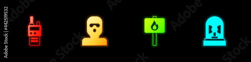 Set Walkie talkie, Thief mask, Protest and Flasher siren icon. Vector