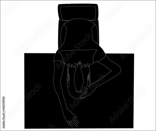 上から見た悩む女性のシルエット