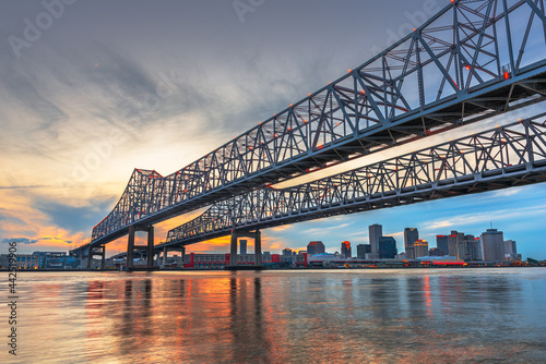 New Orleans, Louisiana, USA at Crescent City Connection Bridge over the Mississippi River photo