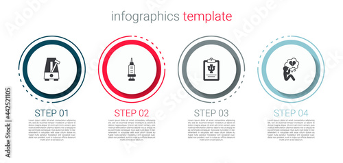 Set Metronome with pendulum, Addiction to the drug, Psychology, Psi and Broken heart or divorce. Business infographic template. Vector