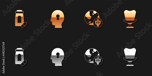 Set Sedative pills, Solution to the problem, Psychology, Psi and Armchair icon. Vector