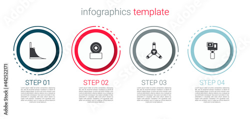 Set Skate park, Skateboard wheel, Y-tool and Action camera. Business infographic template. Vector