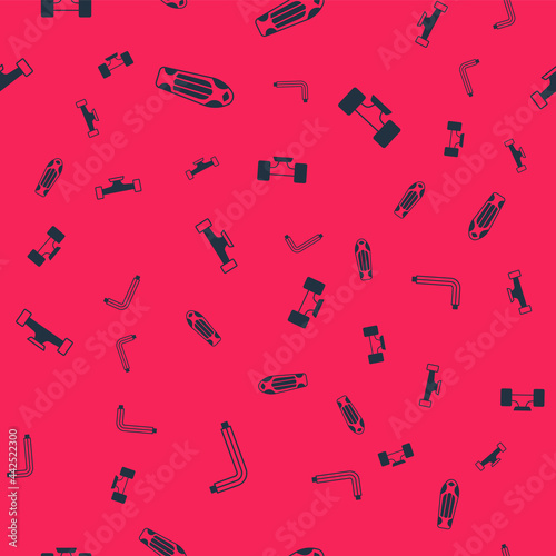 Set Tool allen keys, Skateboard deck, wheel and on seamless pattern. Vector