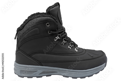 high black boots made of nubuck leather, on a white background, casual shoes