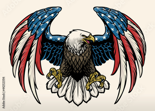 Fototapete bald eagle with america flag color