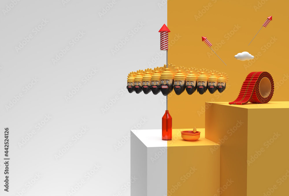 Naklejka premium 3D Render Dussehra Celebration Scene of Minimal Podium Scene for Display Products Advertising Design.