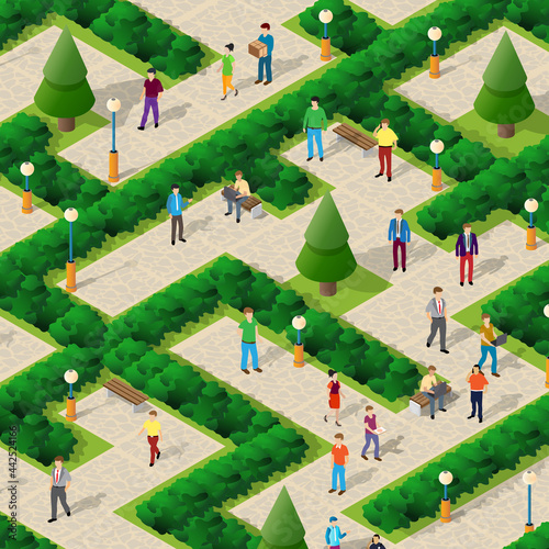 Isometric Park city walking holidaymakers joyful people