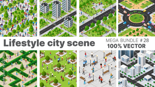 The city's lifestyle scene set illustrations on urban themes
