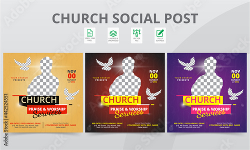 Best Praise Conference Social Media Post Templates. Unique Geometric event social media layouts graphics and web banner pack.