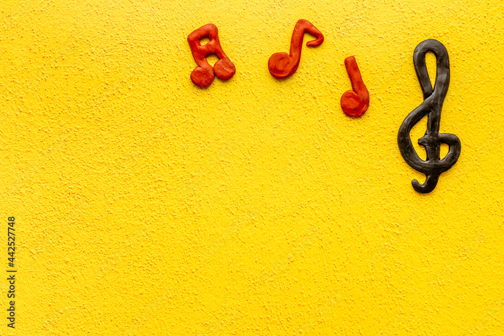 Fototapeta premium Flat lay of music notes, space for text. Music background