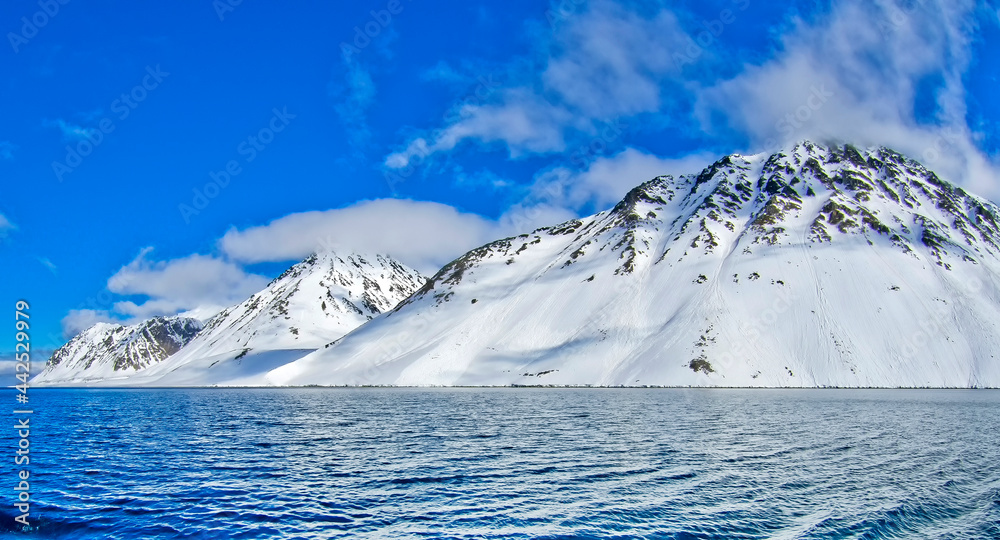 Snowcapped Mountains, Albert I Land, Arctic, Spitsbergen, Svalbard, Norway, Europe