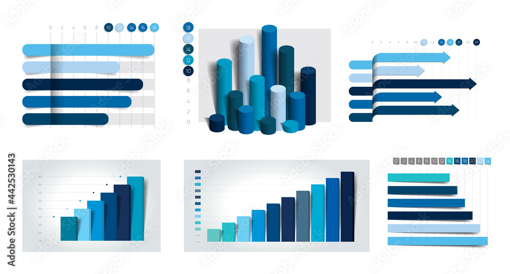 Set of charts, graphs. Simply color editable. Infographics elements.