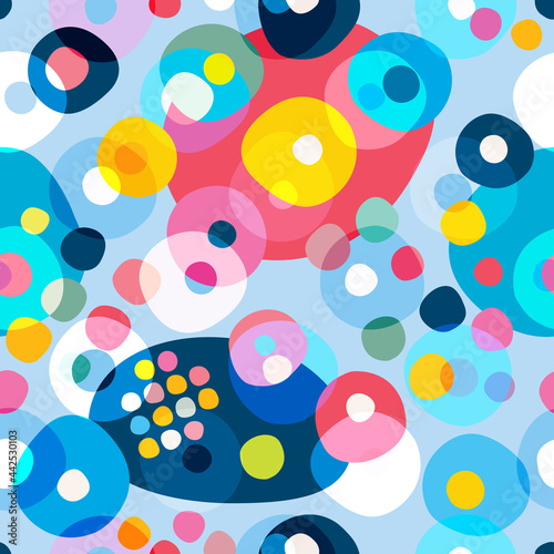 Seamless repeat pattern of colorfull circles, dots. Vector.