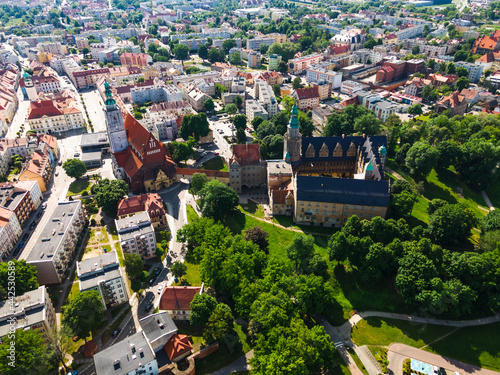 Panoramic Drone View Over Olesnica Castle and Old Town