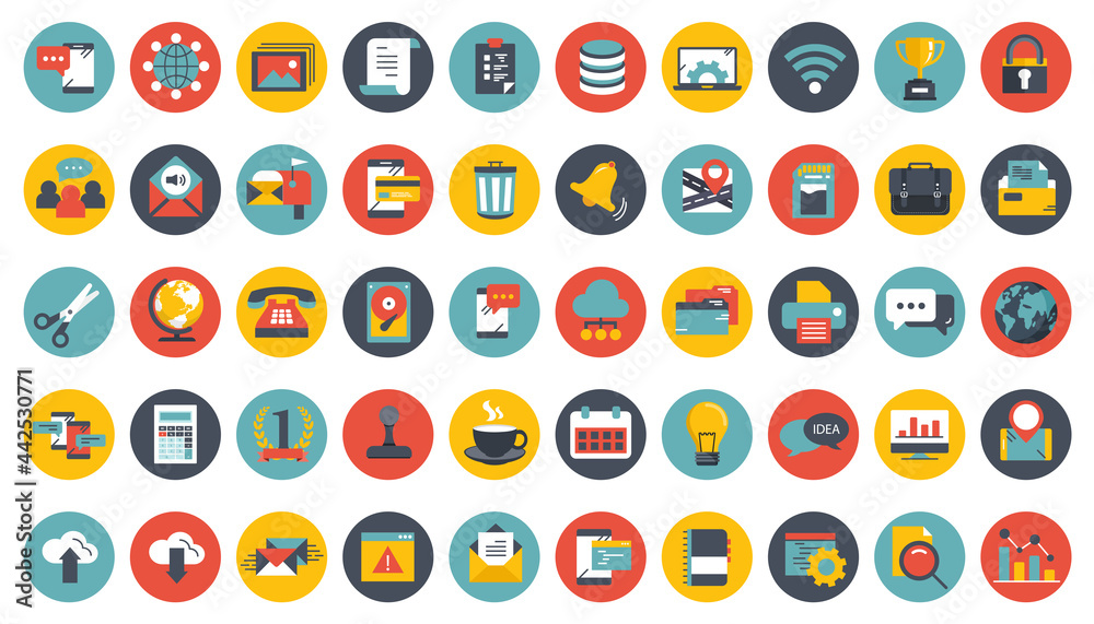 Business, management and technology icon set for websites and mobile applications. Flat vector illustration Business, management and technology icon set for websites and mobile applications. Flat vector illustration