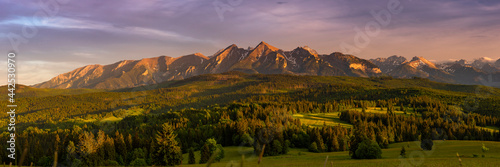 Panoramic Scenic Landscape at Tatra Mountains at Sunset