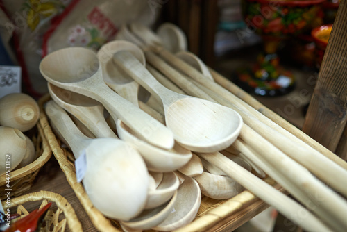 White clean unpainted wooden spoons