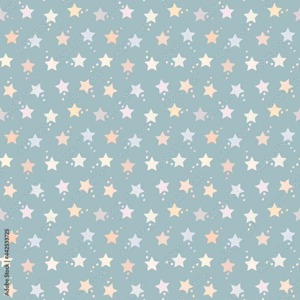 Seamless Pattern with Pastel Stars on Blue Green Background Seamless Pattern with Pastel Stars on Blue Green Background