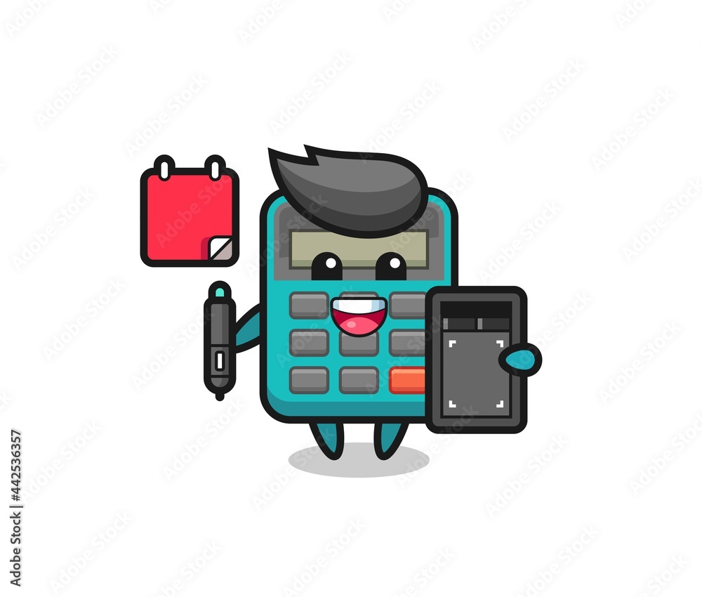 Illustration of calculator mascot as a graphic designer