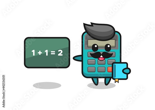 Illustration of calculator character as a teacher