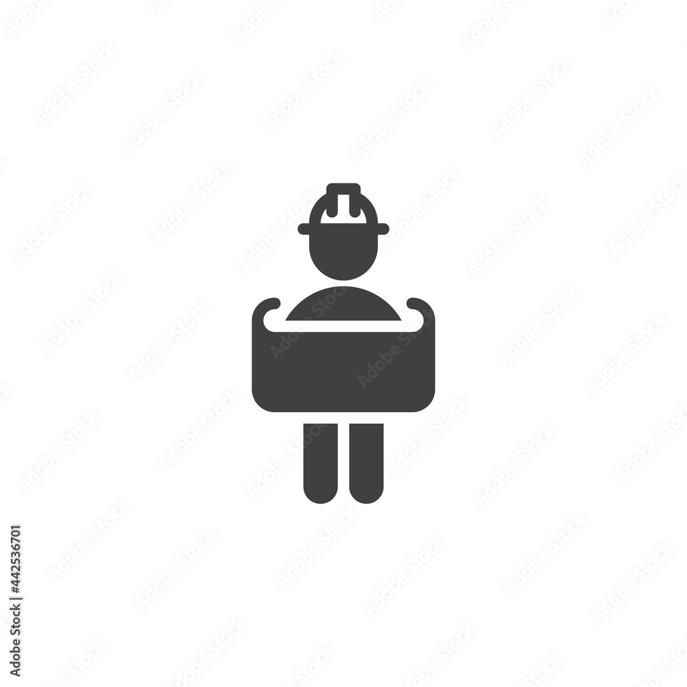 Architect man with blueprint vector icon Architect man with blueprint vector icon