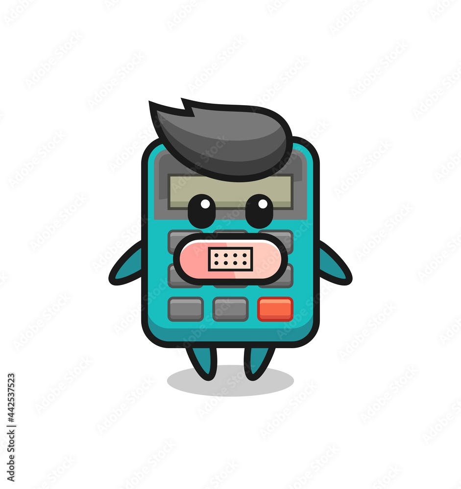 Cartoon Illustration of calculator with tape on mouth
