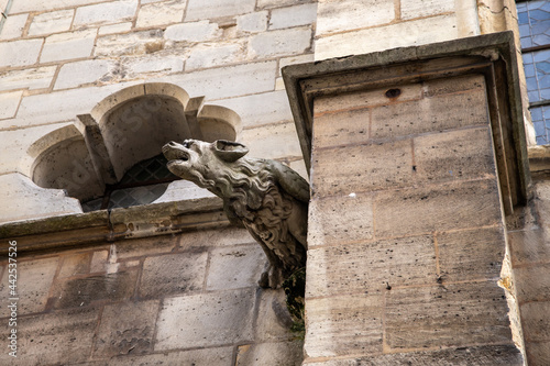 Stone gargoyle on the wall of ancient cathedral