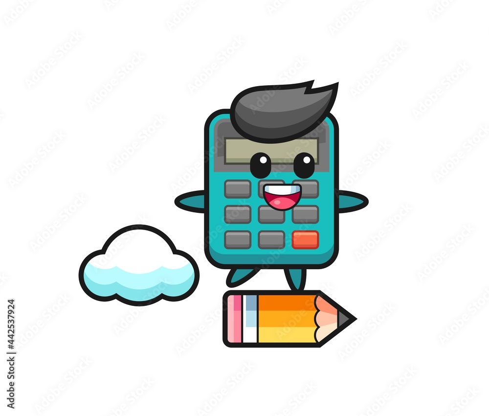 Fototapeta premium calculator mascot illustration riding on a giant pencil