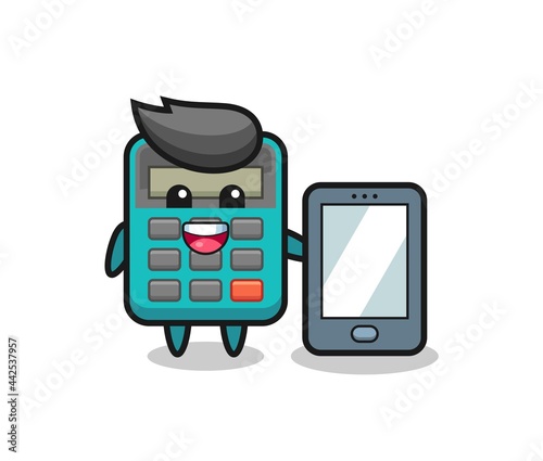 calculator illustration cartoon holding a smartphone