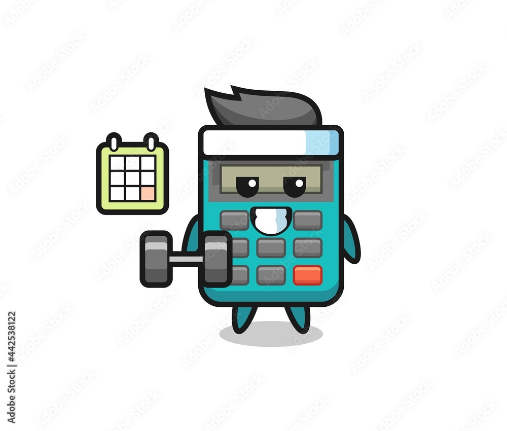 calculator mascot cartoon doing fitness with dumbbell calculator mascot cartoon doing fitness with dumbbell