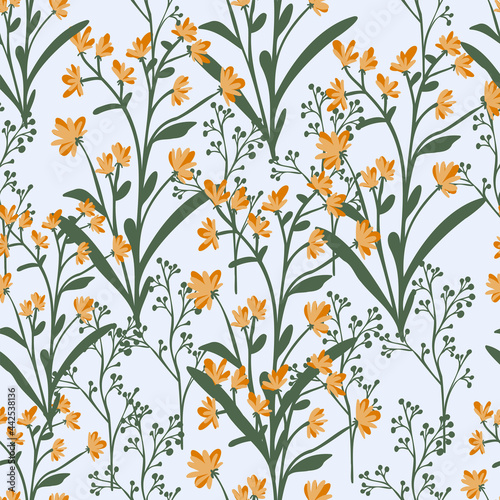 Seamless cute floral vector pattern background. Flower pattern on white background