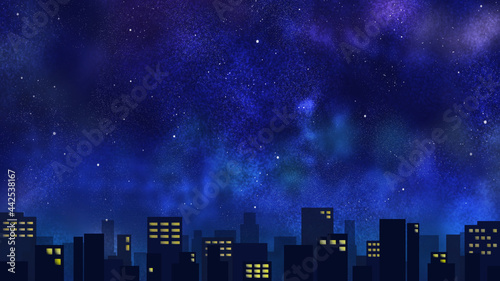 星空と光る街並み（ワイド）