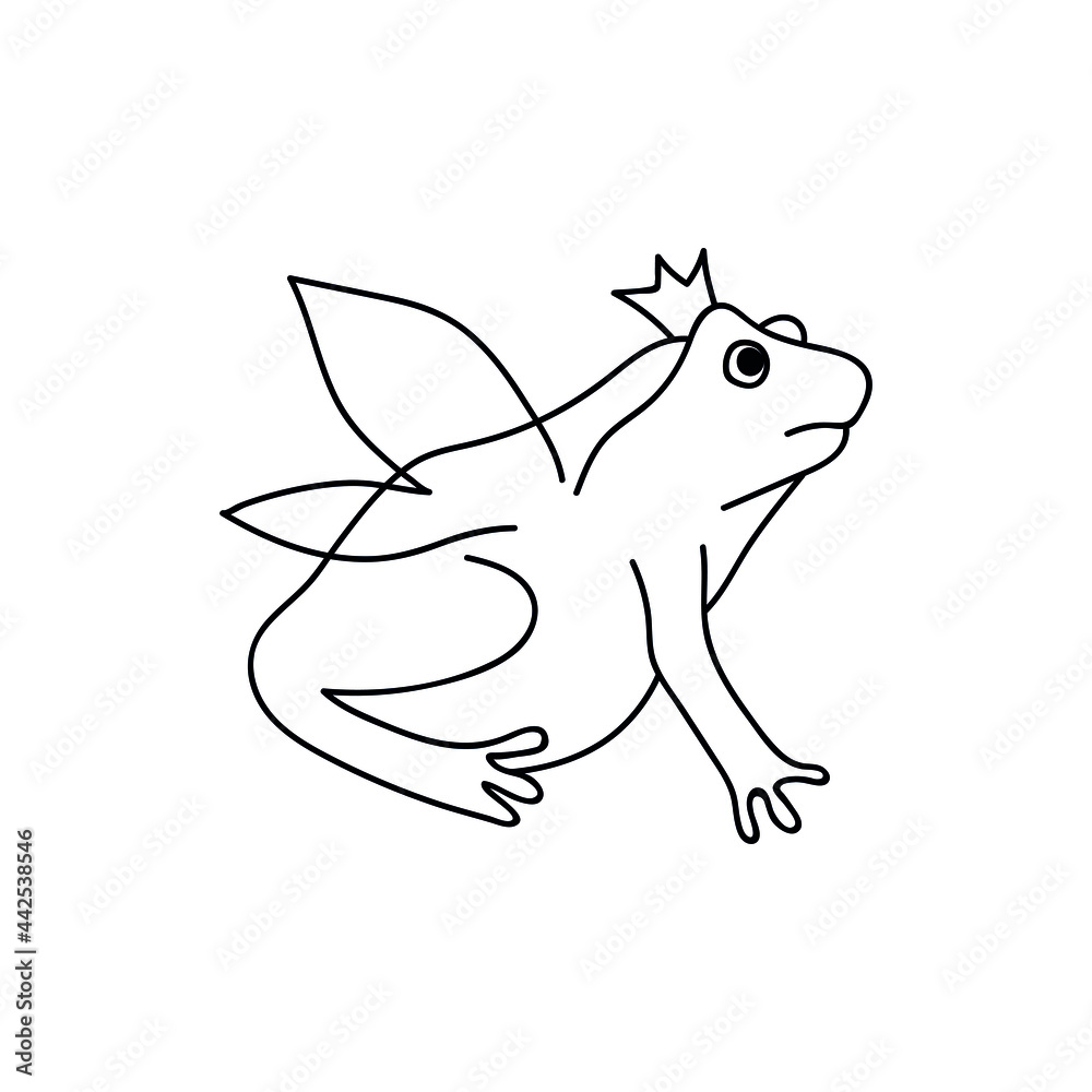 Single hand drawn frog with wings and crown. Funny toad. Doodle vector illustration. Isolated on a white background. Goblincore style Single hand drawn frog with wings and crown. Funny toad. Doodle vector illustration. Isolated on a white background. Goblincore style