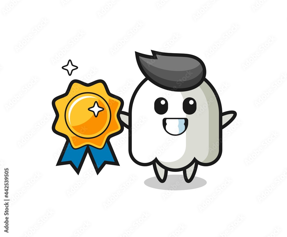 Obraz premium ghost mascot illustration holding a golden badge