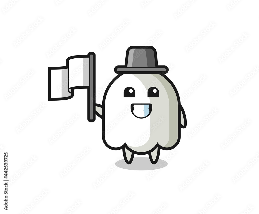 Cartoon character of ghost holding a flag Cartoon character of ghost holding a flag
