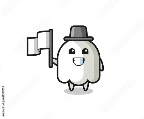 Cartoon character of ghost holding a flag © heriyusuf